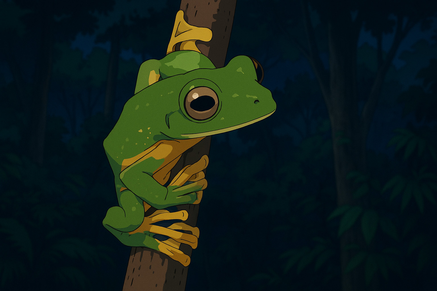 Twilight Frog on a Tree Branch